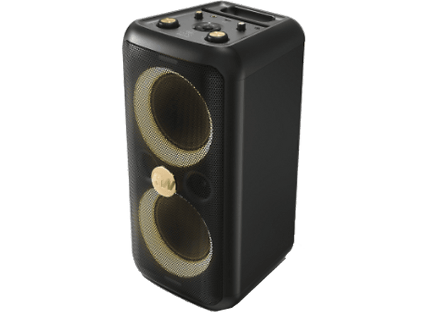 Altavoz de gran potencia PEAQ PPS 200-RW 80W Modo Karaoke 8h Autonomía Edición Robbie Williams Bass Booster Efectos de Iluminación Negro