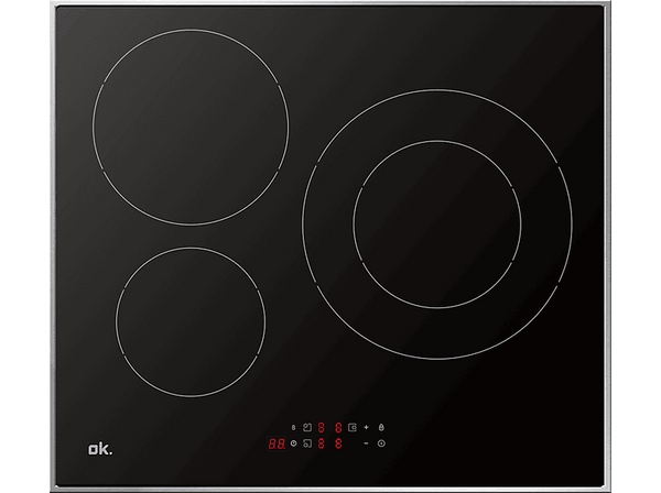 Placa inducción OK. OBH 3611-1  3 zonas  Zona grande 18/29 cm  51.7 cm  Negro