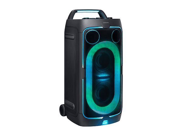 (❤️‿❤️) Opiniones Altavoz de gran potencia Samsung MX-ST50F/ZF Portátil para fiestas Asa de transporte y ruedas Iluminación personalizable Aut 18h 240 W Negro
