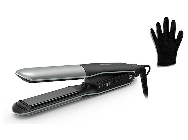 Plancha de pelo Rowenta Thermostyle Plancha y rizador 2 en 1 Titanio 150 a 230 °C Iónica Rápido calentamiento Diseño redondeado  Negro