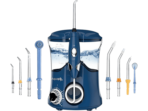 Irrigador Aquapik PRO X 30-130 PSI Pulsaciones de agua: 1250 1700 10 Niveles 8 Boquillas Estuche de viaje Azul