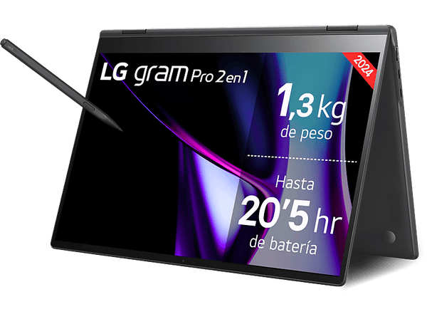 Convertible 2 en 1 LG 16T90SP-K.AA75B 16 WQXGA+ Intel® Evo™ Edition Core™ Ultra 7-155H 16 GB RAM 512 GB SSD W11 Negro Obsidiana