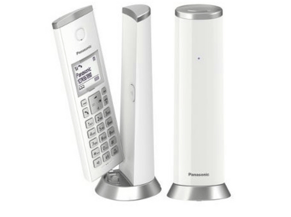 Teléfono Panasonic KX-TGK212SP Inalámbrico Duo ECO 40 tonos Bloqueo de llamadas Agenda 50 num Blanco