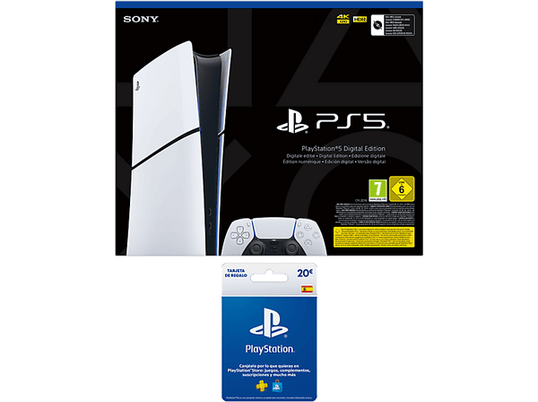 Consola Sony PlayStation 5 Slim Digital Edition 825 GB SSD 4K Chasis D Blanco + Tarjeta PS Plus 20€