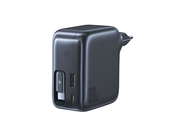 Cargador móvil Baseus EnerCore 100W Carga ultrarrápida Con cable retráctil Tipo-C y USB Universal Negro