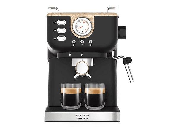 Cafetera express Taurus Moka Onyx 20 Bar 1050 W 1.5 l Portacacillos tipo barista con 2 filtros Depósito extraíble Regulador de vapor Negro